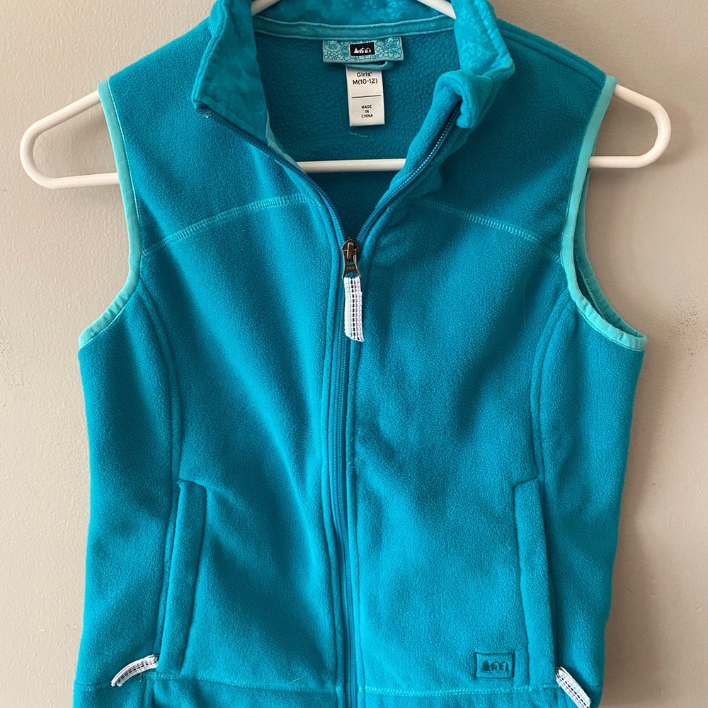 REI Girls Teal Blue Fleece Vest‎ girls size medium 10-12